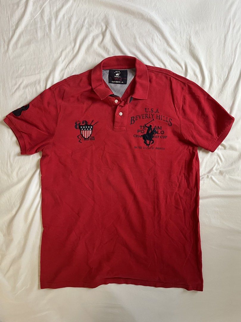 Beverly Hills Polo Shirt (Category: Tshirts & Polo Shirts ) located in Iloilo. Submitted by archivesby.rl (Listing ID 1432660961, Image 1). Description: Bev Polo Hills Red Polo Size: XL on Tags Width: [21.5 in] Length: [32 in] Condition: [9/10] Any notable flaw: None ₱300 .