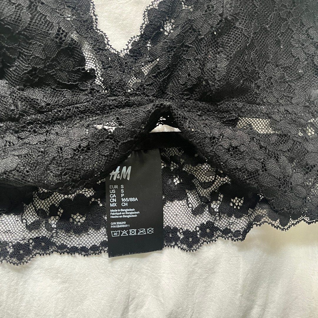 H&M Black V-Neck Lace Bralette (Category: Sleeveless) located in Taytay. Submitted by pompompurinrin (Listing ID 1432602927, Image 2). Description: – never worn – really cute for festivals – rfs: decluttering payment via gcash or maribank, shipping fee should be shouldered by buyer .