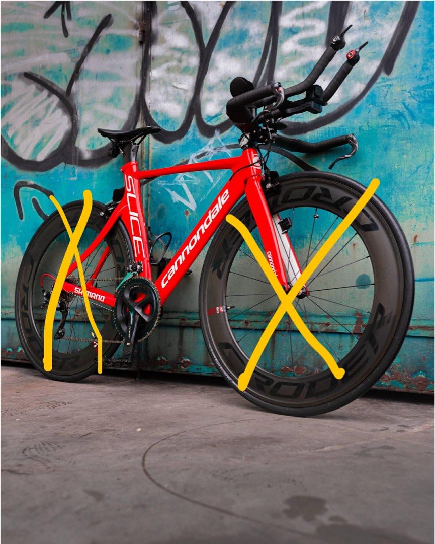Cannondale Slice TT Frameset and Cockpit FOR SALE (Category: Bicycles) located in Manila. Submitted by remotorose29730 (Listing ID 1432721392, Image 1). Description: Carbon frameset. Repainted to red (original is black and white) SRAM levers and shifters TT bullhorns Not included: groupset, wheelset and saddle Issue: paint chips and scratches. No cracks on the carbon itself just paint. 33k or swap sa carbon wb.