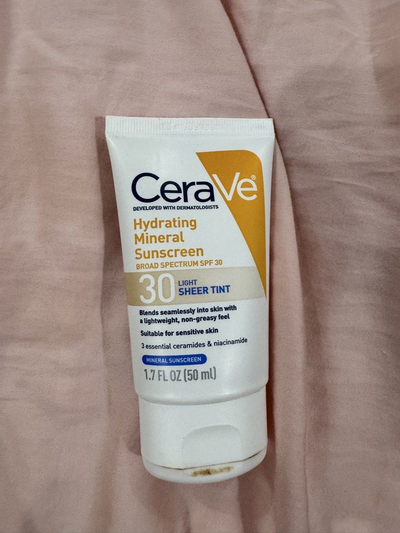 CeraVe Hydrating Mineral Sunscreen SPF 30 (Category: Face Care) located in Manila. Submitted by tallyava (Listing ID 1432714267, Image 1). Description: - CeraVe Hydrating Mineral Sunscreen SPF 30 with light sheer tint - Broad spectrum SPF 30 protection - Lightweight and non-greasy formula - Suitable for sensitive skin - Contains 3 essential ceramides and niacinamide - 1.7 FL OZ (50 ml).