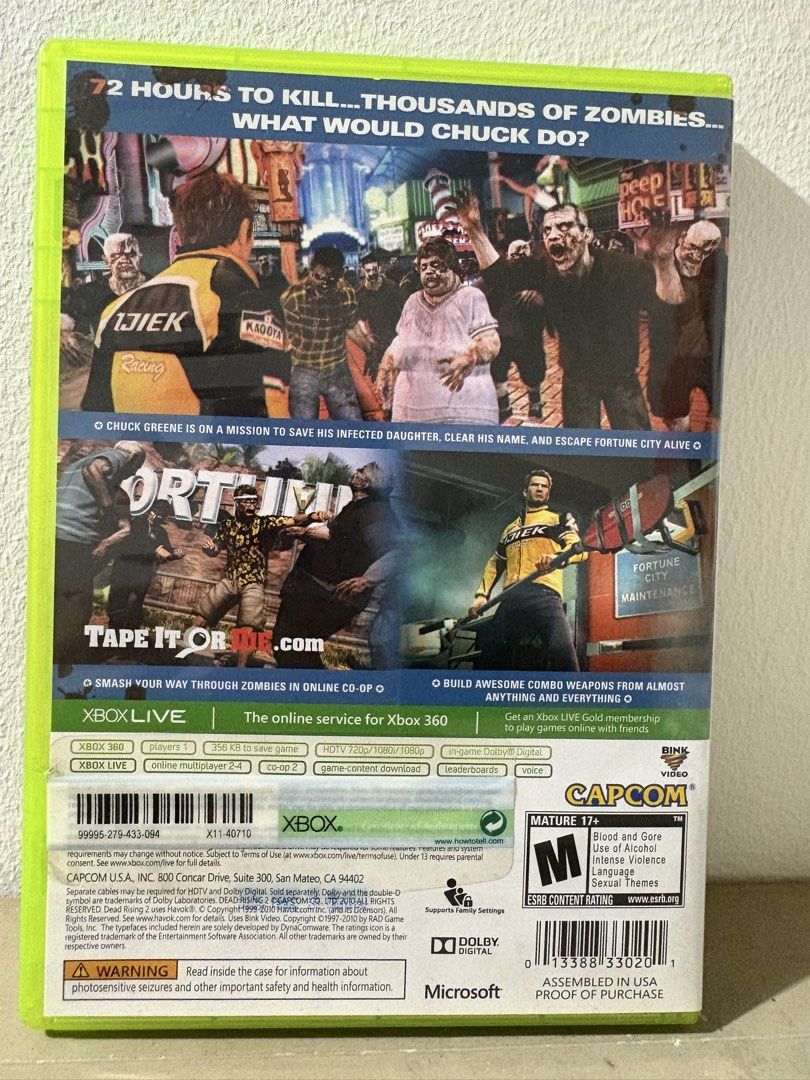 Dead Rising 2 for Xbox (Category: Xbox) located in Quezon City. Submitted by meggys_treasures (Listing ID 1432743632, Image 2). Description: - Unsealed but never played (Tested only) - Bought from DataBlitz for 895 .