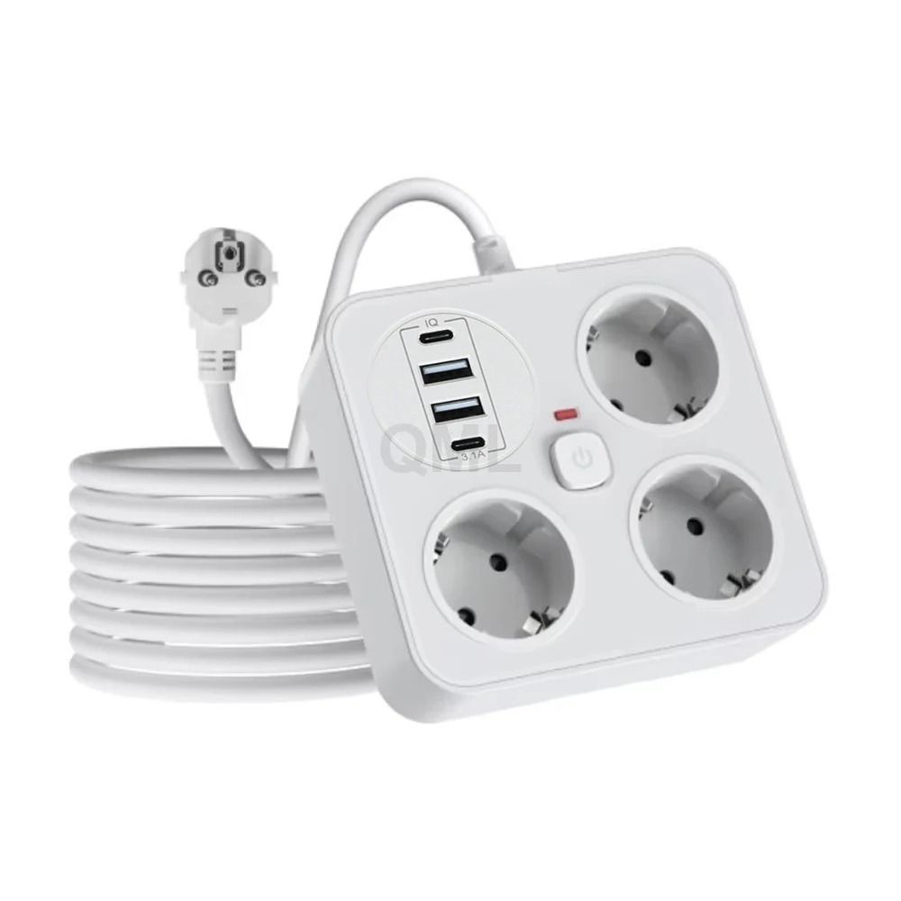 EU Plug 2M Extension Cable European Power Strip with USB Type-C Ports ...