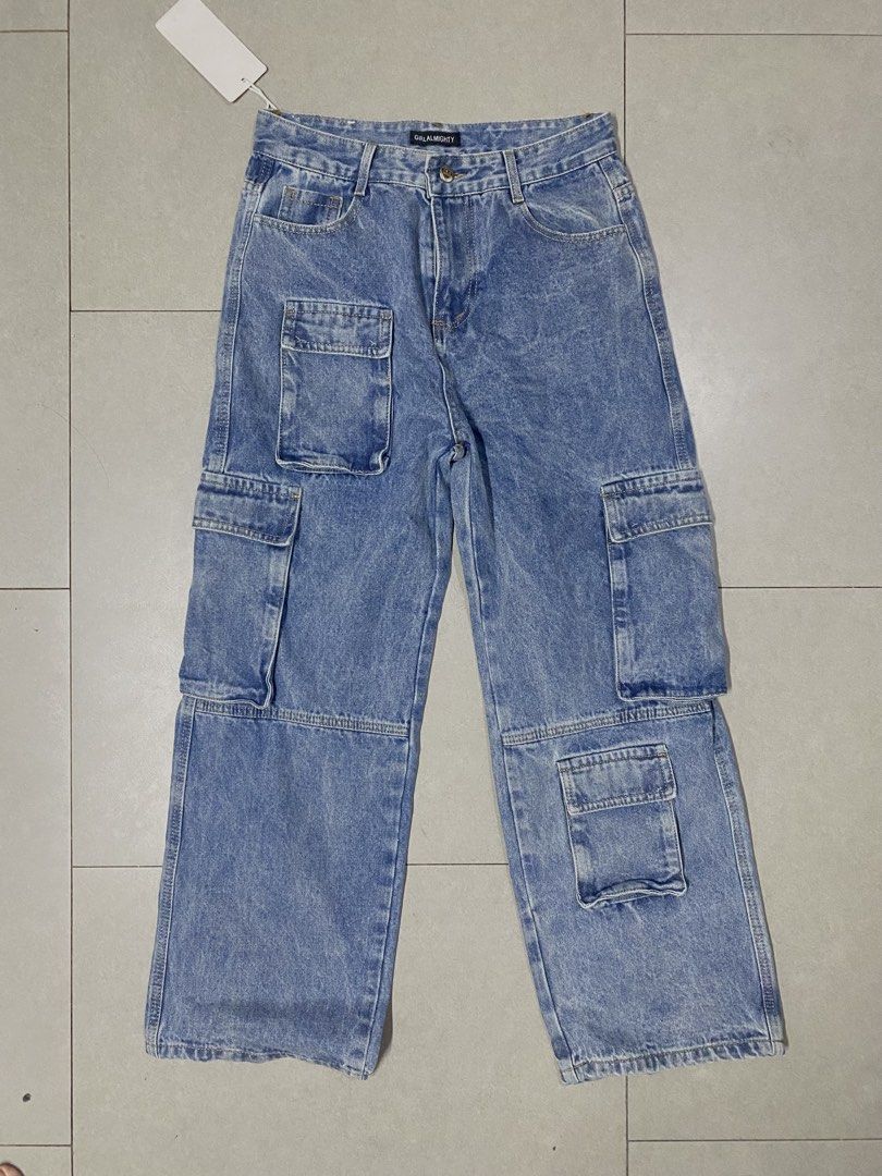 Girl Almighty Cargo Jeans (Category: Jeans) located in Baguio. Submitted by rx.sss (Listing ID 1432599193, Image 2). Description: -Girl almighty denim cargo jeans - brand new, never used after purchasing - Size: 30 (tape measure) - Wide-leg fit - Multiple pockets .