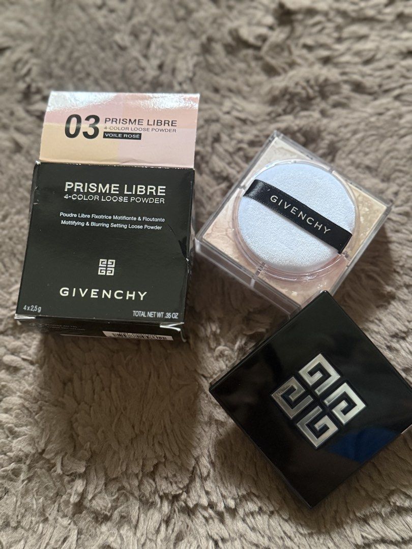 Givenchy Prisme Libre 4-Color Loose Powder (Category: Makeup) located in Makati City. Submitted by beautieanne (Listing ID 1432610167, Image 1). Description: - Givenchy Prisme Libre Loose Powder in Voile Rose - Designed to mattify and blur imperfections - Includes original box and packaging - Contains 4 x 2.5g of product (.35 oz total) - Comes with a puff applicator.