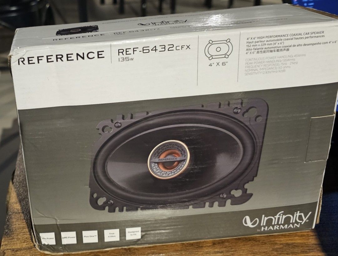 Infinity Reference REF-6432CFX Car Speakers - Sale or Swap (Category: Soundbars, Speakers & Amplifiers) located in Pasig City. Submitted by arcticchoices (Listing ID 1432633042, Image 1). Description: - Brand new Infinity Reference REF-6432CFX car speakers - Size: 4" x 6" coaxial speakers - Power Handling: 135W - Condition: New and sealed - Includes: Two speakers Can accept sale or swap RFS: not fit to my car, needed 6.5 speakers infinity brand a