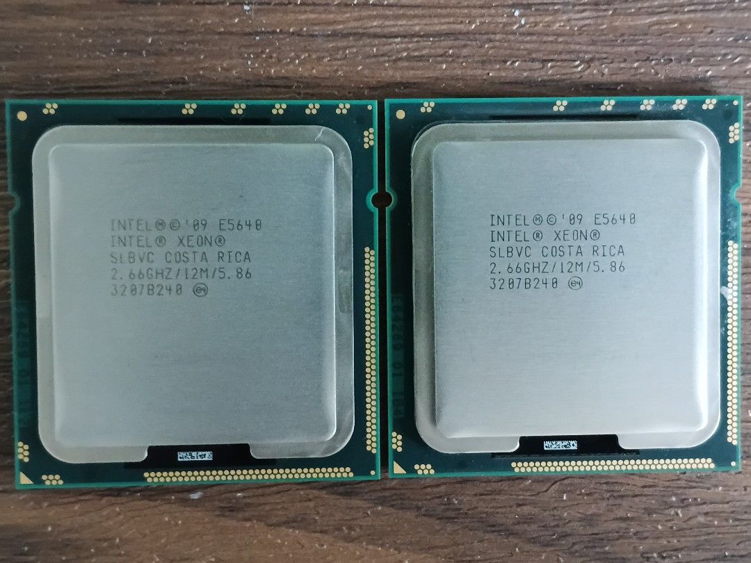 Intel Xeon E5640 2.66GHz 4-Core / 8-Thread Server CPU (LGA1366) (Category: Desktops) located in Manila. Submitted by unclevin29 (Listing ID 1432664621, Image 1). Description: 1100 each! 📝 DESCRIPTION Intel Xeon E5640 Server Processor ✔️ Tested working ✔️ Server pull-out ✔️ Good condition 🔧 Specifications: Model: Xeon E5640 (SLBVC) Cores/Threads: 4C / 8T Base Speed: 2.66GHz (Turbo 2.93GHz) Cache: 12MB L3 Socket: LGA1366 QPI: 5.86 GT/s TDP: 80W M