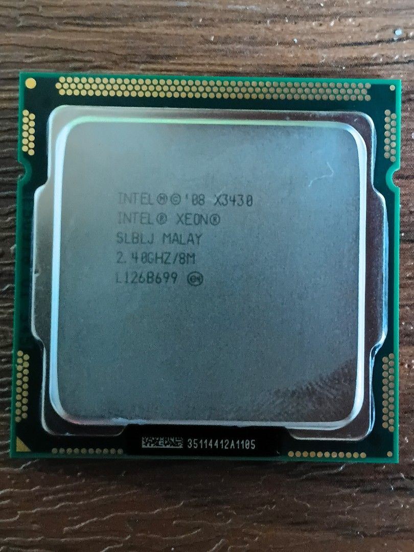 Intel Xeon X3430 2.40GHz Quad-Core Server CPU (LGA1156 SLBLJ) (Category: Desktops) located in Manila. Submitted by unclevin29 (Listing ID 1432672830, Image 1). Description: ✔️ Tested working ✔️ Pull-out / used server CPU ✔️ Stable quad-core performance 🔧 Specifications: Model: Xeon X3430 (SLBLJ) Cores/Threads: 4C / 4T Base Clock: 2.40GHz Cache: 8MB L3 Socket: LGA1156 Architecture: Nehalem TDP: 95W 🖥️ Compatible Systems: LGA1156 server boards In