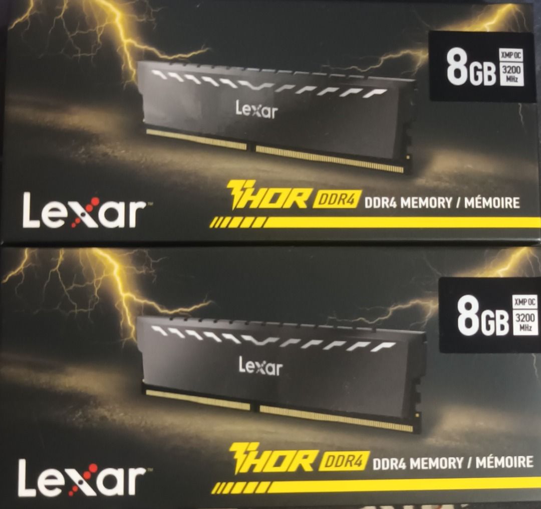 Lexar THOR DDR4 2X8GB 3200MHz RAM (Category: Computer Parts) located in Manila. Submitted by ipstuff23 (Listing ID 1432689947, Image 1). Description: - Brand new Lexar THOR DDR4 RAM - 8GB capacity per stick - 3200MHz speed - Designed for desktop computers - Comes in original packaging.