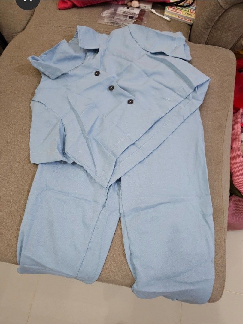 Light Blue Coordinates Set Polo and Pants (White Inner Not Included) (Category: Sets or Coordinates) located in Quezon City. Submitted by snowflakes.specials (Listing ID 1432759955, Image 2). Description: Fits XS-S Never used Inner white not included.