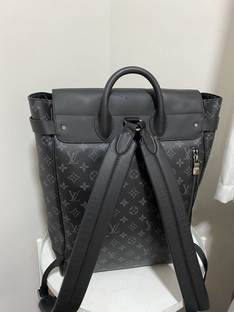 Louis Vuitton Monogram Eclipse Steamer (Category: Luxury Bags & Wallets) located in Santa Rosa. Submitted by sassycollection. (Listing ID 1432686325, Image 3). Description: Louis Vuitton Backpack From the 2018 Collection Black Coated Canvas Printed Monogram Eclipse Silver-Tone Hardware Leather Trim Rolled Handle & Dual Adjustable Shoulder Straps Leather Trim Embellishment & Single Exterior Pocket Twill Lining & Three Interior Pockets Turn-Lock Cl