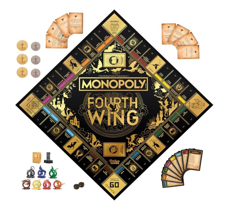 Monopoly Fourth Wing Edition Board Game (Category: Board Games & Puzzles) located in Manila. Submitted by oddbooks (Listing ID 1432692528, Image 2). Description: Monopoly: Fourth Wing Edition - Based on the Fourth Wing series. - Features a black and gold design. - Includes dragon-themed tokens and cards. - Includes game board, tokens, cards, and dice. - Features property cards and dragon rider cards. ✅ Brand new 🔴 ETA 7-10 days 🔴 Stocks may be 