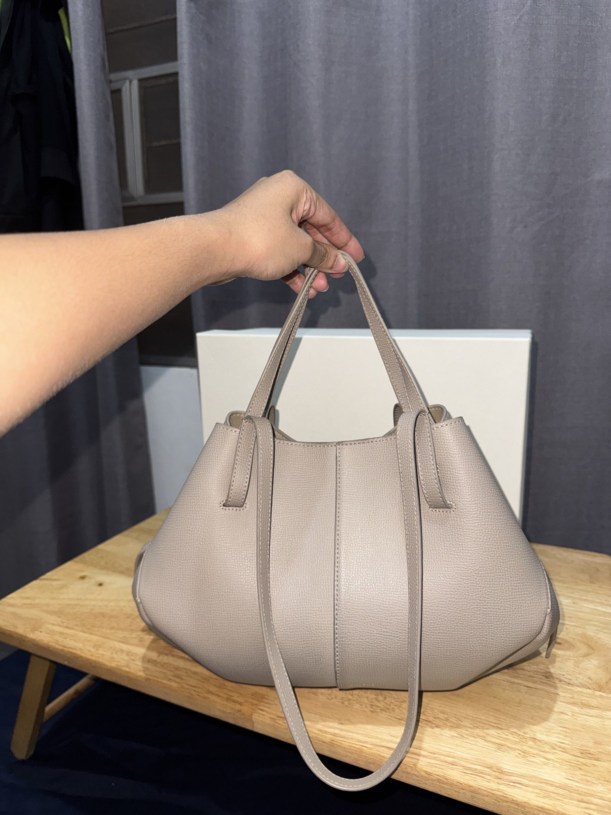 Polene Cyme Mini (Taupe) (Category: Luxury Bags & Wallets) located in General Santos City (Dadiangas). Submitted by trizvelaaa (Listing ID 1432768360, Image 2). Description: Polene Cyme Mini (Taupe) ₱18,000 Lightly Used (no defects, needs cleaning only) •Bought from Tokyo Polene Bought @ ₱32,000 •Complete Set with Box, Paper Bag, Dust Bag, Receipt ❌NO TO LOWBALL OFFER (it is already fairly priced) ⚠️MONEY BACK GUARANTEED IF PROVEN FAKE ⚠️ NO COD 