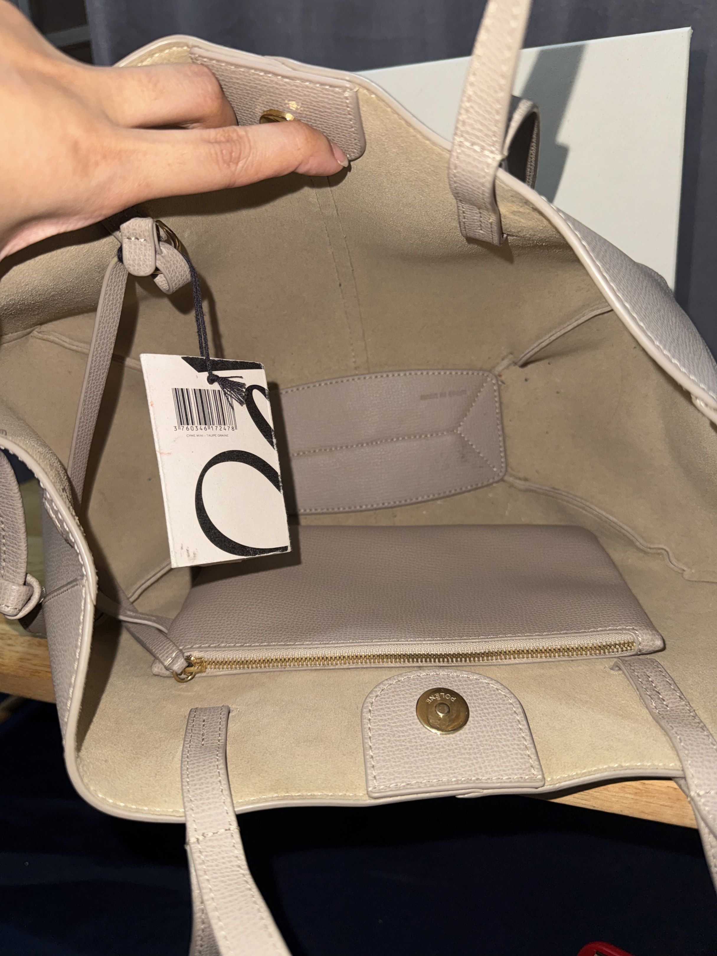 Polene Cyme Mini (Taupe) (Category: Luxury Bags & Wallets) located in General Santos City (Dadiangas). Submitted by trizvelaaa (Listing ID 1432768360, Image 3). Description: Polene Cyme Mini (Taupe) ₱18,000 Lightly Used (no defects, needs cleaning only) •Bought from Tokyo Polene Bought @ ₱32,000 •Complete Set with Box, Paper Bag, Dust Bag, Receipt ❌NO TO LOWBALL OFFER (it is already fairly priced) ⚠️MONEY BACK GUARANTEED IF PROVEN FAKE ⚠️ NO COD 