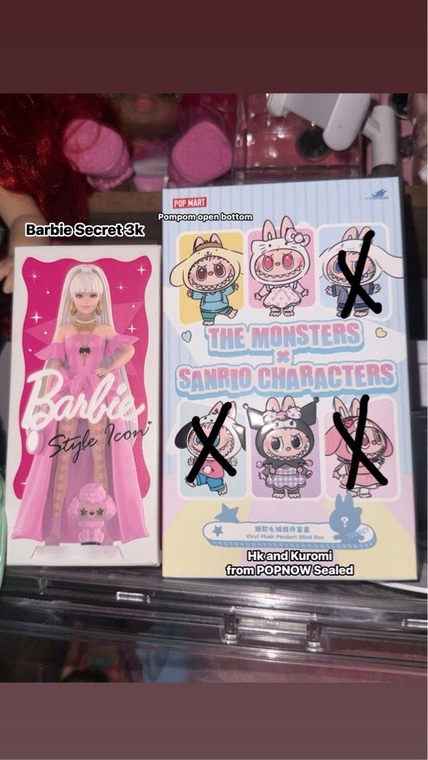 POP MART The Monsters x Sanrio Characters Blind Box (Category: Designer & Blind Box Toys) located in Obando. Submitted by zaineco.27 (Listing ID 1432681522, Image 1). Description: - The Monsters x Sanrio Characters confirmed box - HK and Kuromi SEALED from popnow -Pompompurin open bottom - Also available: Barbie Secret @ 3k.