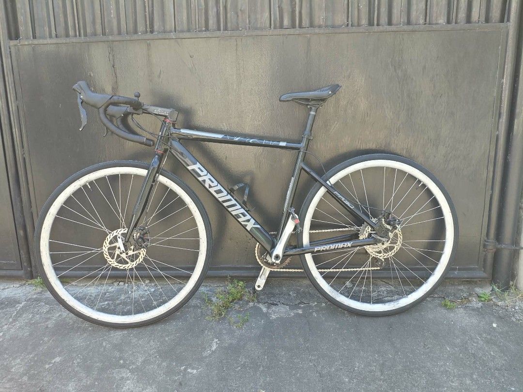 Promax Road Bike (Category: Bicycles) located in Paranaque City. Submitted by brofits (Listing ID 1432757025, Image 1). Description: sti alliance r8 crank tiagra hallowtech bb ragusa rd shimano 105 stem alloy sagmit handle bar alloy sagmit light weigth frame alloy promax pr30 fork steel sitpost alloy rim alloy rios stainless novatech hubs New ragusa tires New interior New chain New shimano cogs 9s ung rim kuys may gasgas.