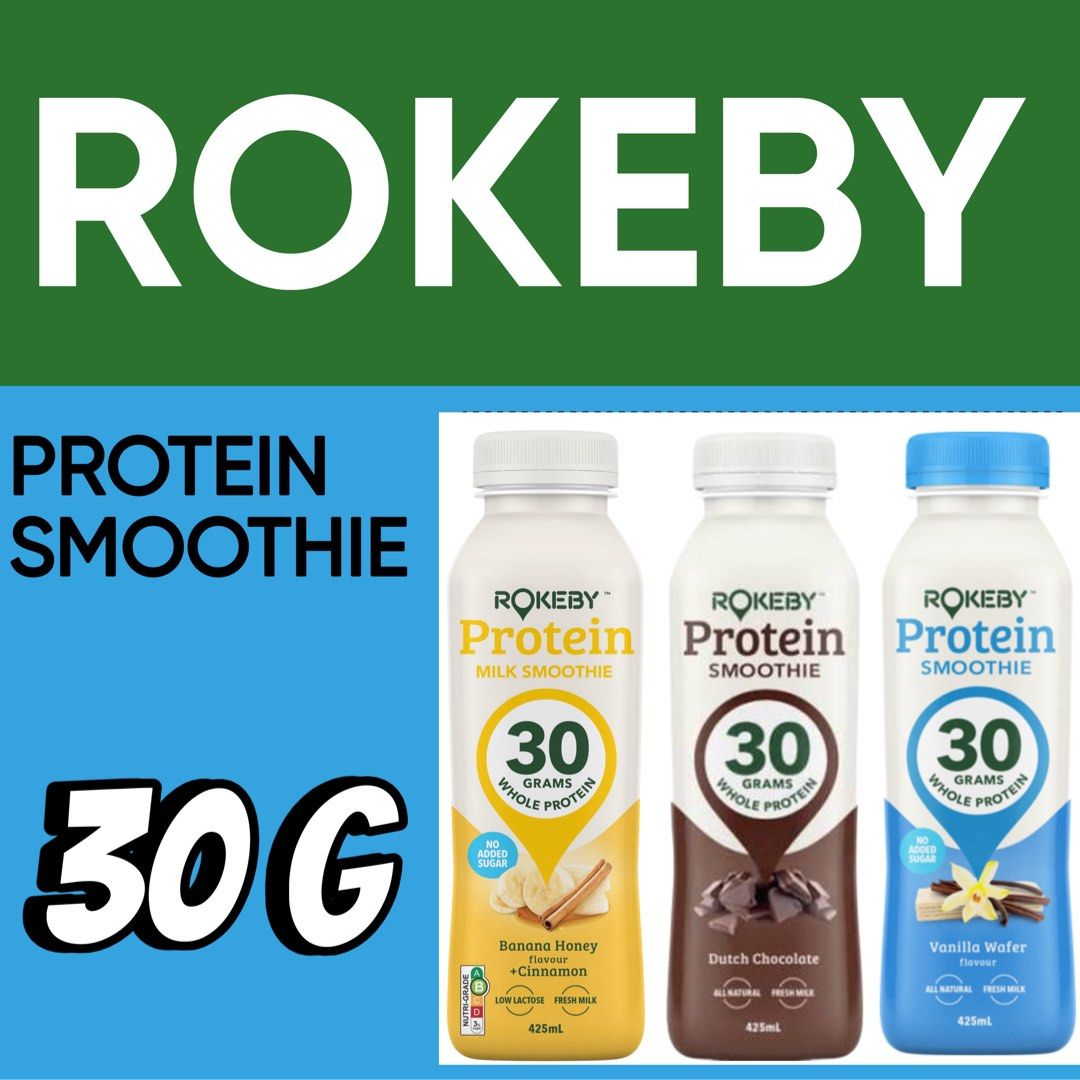 ROKEBY PROTEIN SMOOTHIE 30G Protein (Category: Health Food, Drinks & Tonics) located in Paranaque City. Submitted by lavish.closet (Listing ID 1432696629, Image 1). Description: ROKEBY PROTEIN SMOOTHIE Vanilla Wafer Banana Honey Cinnamon Chocolate - Dutch Choco.