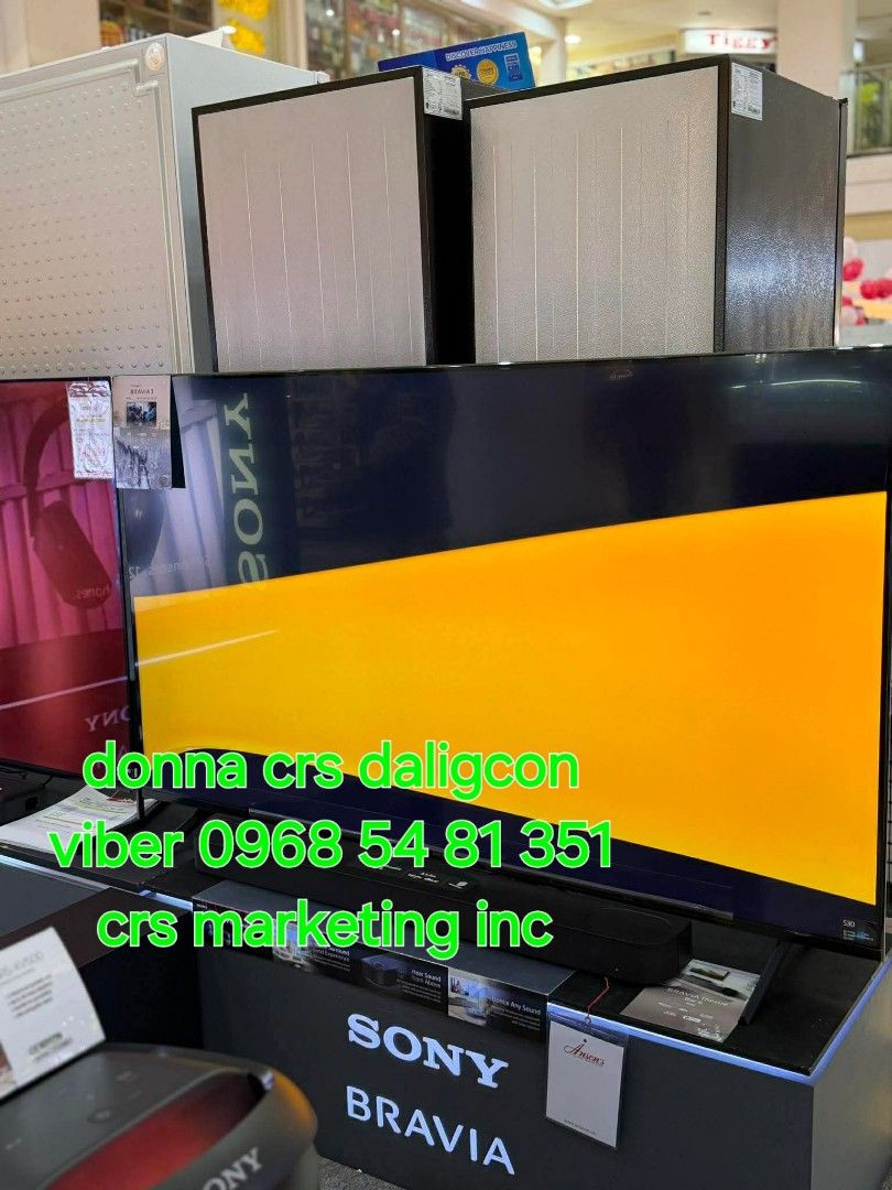 Sony bravia series (Category: TV) located in Manila. Submitted by donnasagao03665 (Listing ID 1432752001, Image 2). Description: 🔸 SONY BRAVIA 3 TV 4K UHD 43S30 50S30 55S30 65S30 75S30 85S30 🔸 BRAVIA 3 43S30 - 30,200 50S30 - 33,700 55S30 - 36,500 65S30 - 47,900 75S30 - 64,400 85S30 - 100,400 PRICE MAY CHANGE WITHOUT PRIOR NOTICE BRANDNEW AND SEALED 2 YR WARRANTY PARTS AD SERVICE SONY HOME SERVICE CAIMITO PLACE CALOOCAN CRS MARKETING INC CASH ON