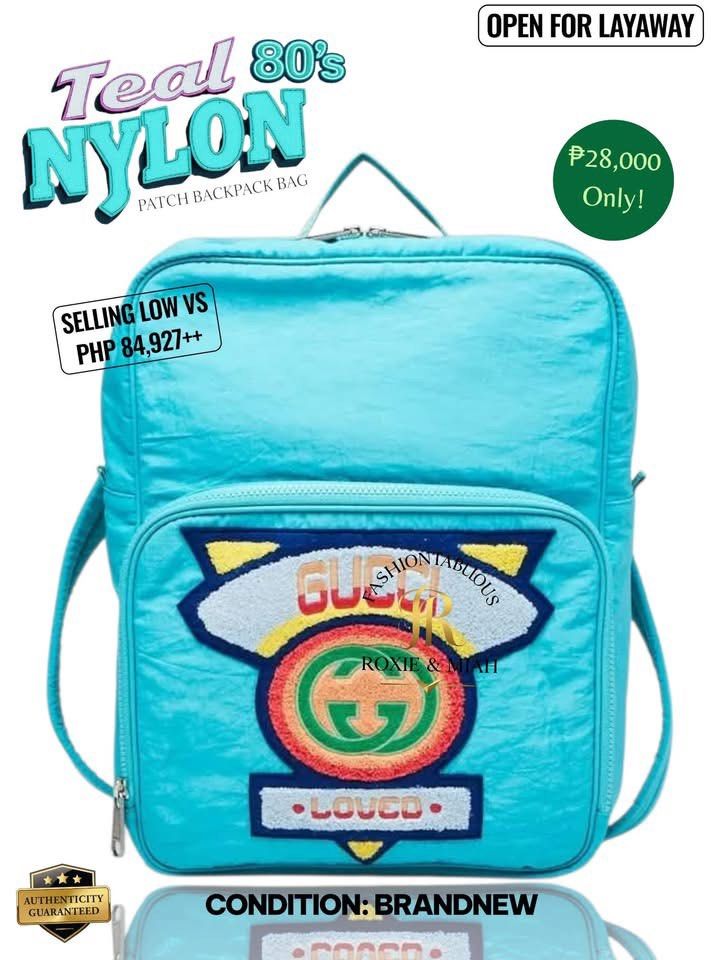 Teal 80’s NYLON Patch Backpack 💙 (Category: Luxury Bags & Wallets) located in Mandaluyong City. Submitted by luxprelovedbagsparadise (Listing ID 1432640739, Image 2). Description: ✨ STEAL DEAL | AUTHENTIC GUCCI BACKPACK ✨ Turn heads with this Teal 80’s NYLON Patch Backpack 💙 A rare retro piece that blends vintage charm with modern luxury. ✔️ 100% Authentic (Guaranteed) ✔️ Brand New Condition ✔️ Lightweight & durable nylon ✔️ Eye-catching patch 