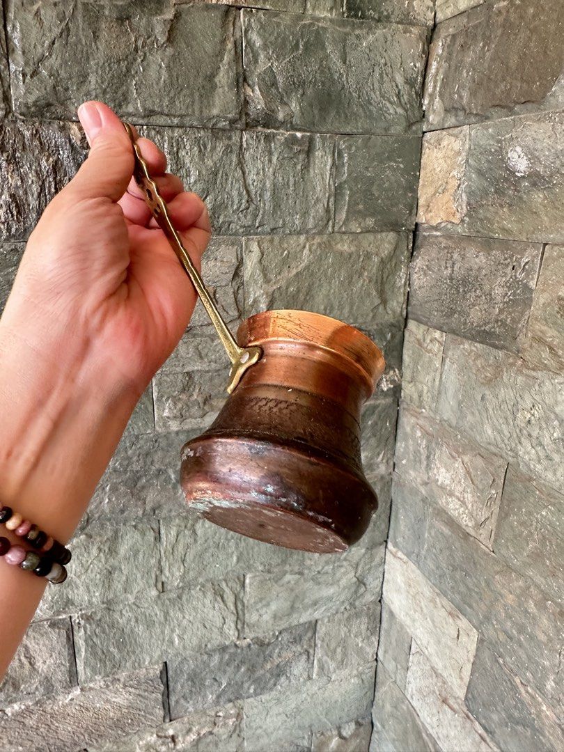 Turkish coffee pot (Category: Coffee & Tea Tableware) located in Paranaque City. Submitted by nixsscloset (Listing ID 1432624898, Image 2). Description: Vintage turkish coffee pot, copper and brass..well used and selling as is.