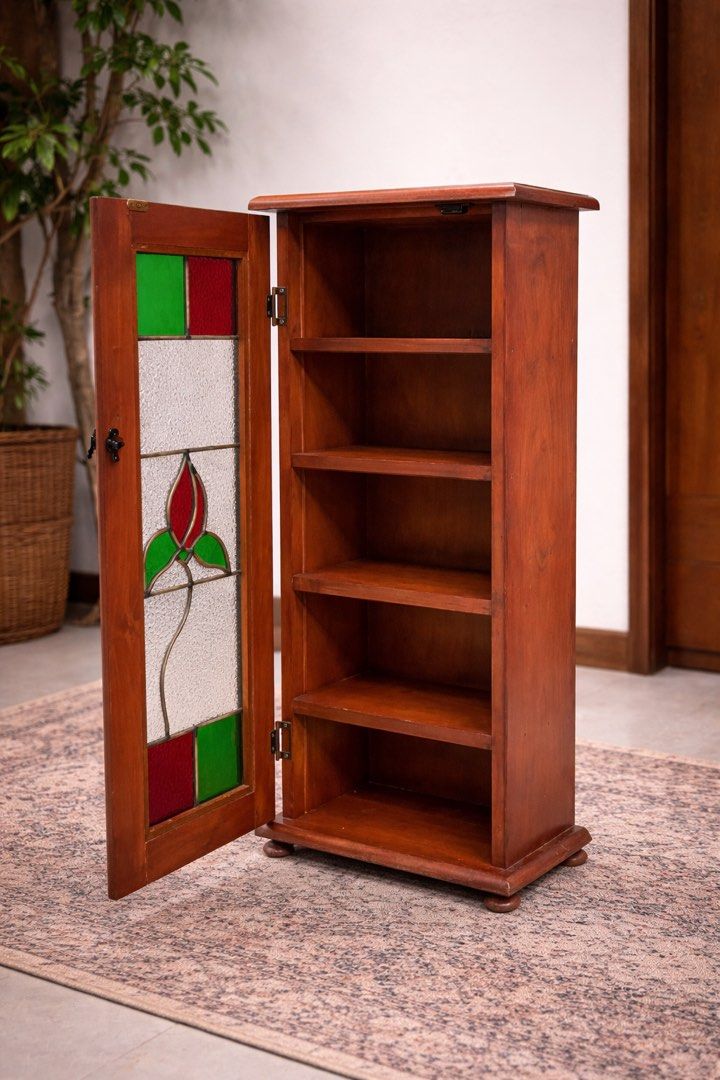 Vintage Mini Cabinet with Stained Glass Door, Furniture & Home Living ...
