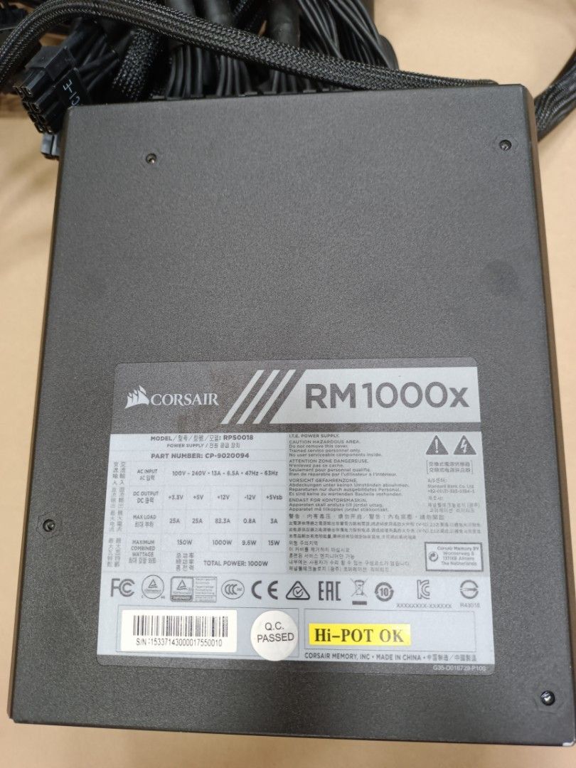 WTS Used & Tested Working Conditions Corsair RM1000x 1000W Power Supply