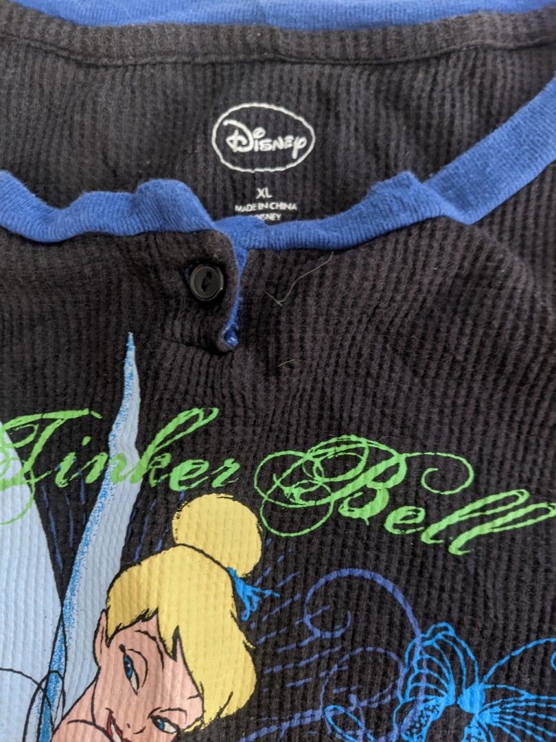 Y2k Disney Tinker Bell Shirt (Category: Shirts) located in Gapan. Submitted by ukayukay9 (Listing ID 1432671958, Image 3). Description: XL Tinker Bell long-sleeved shirt. Features a vibrant graphic with 'Believe in Yourself' text, blue trim, button detail, and Disney logo..