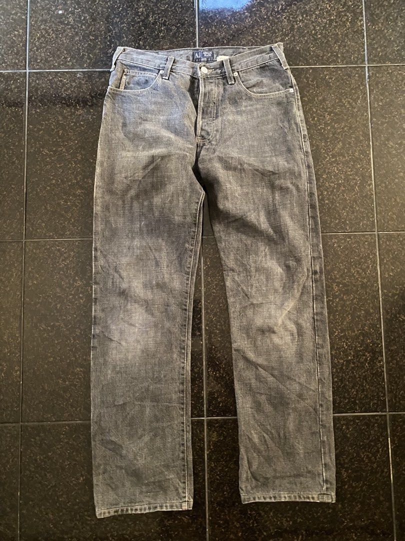 Armani Jeans - Grey Denim Jeans (Category: Jeans) located in Calapan. Submitted by yowstuff (Listing ID 1432993747, Image 1). Description: - Armani Jeans denim pants in grey - Classic five-pocket design - Button closure - Straight leg cut - Armani Jeans leather logo patch at the back - Size tag visible.
