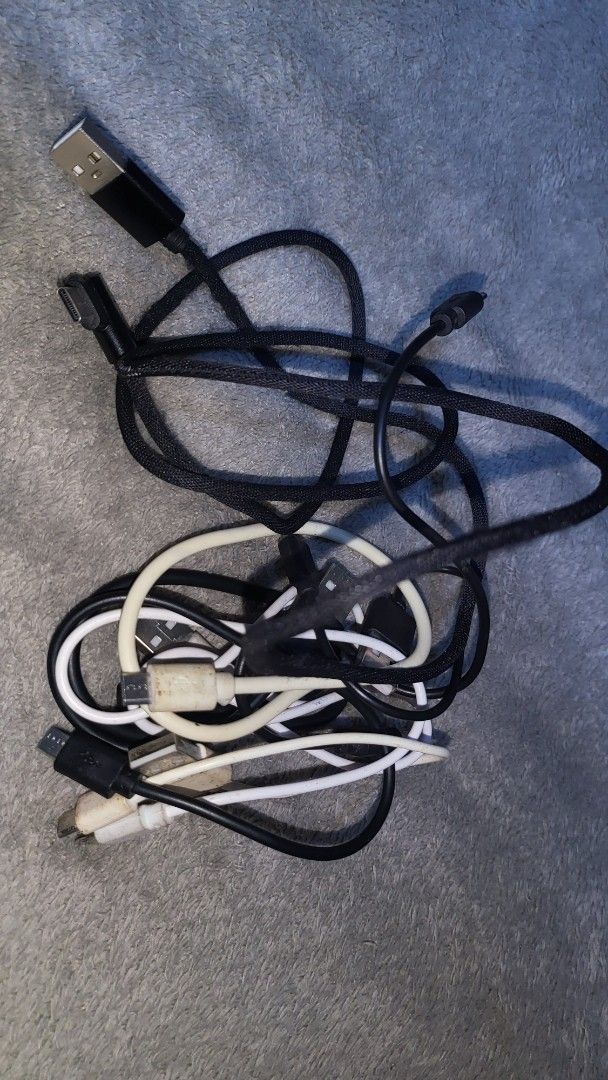 Assorted Charging Cables (Category: Chargers & Cables) located in Mandaluyong City. Submitted by theosystem (Listing ID 1432977968, Image 2). Description: - Assorted charging cables - Includes: Micro-USB and USB-C cables - Various lengths and colors - Perfect for multiple devices - Cables in good working condition.