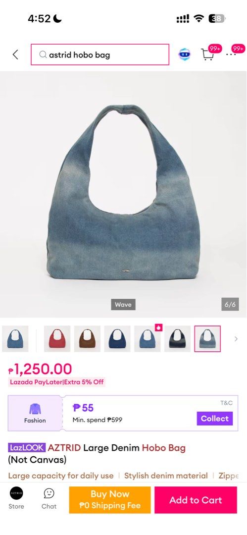 Aztrid Large Denim Hobo Bag (Category: Shoulder Bags) located in Manila. Submitted by declutterqueen25 (Listing ID 1432888916, Image 2). Description: Like new no issue Used twice only Rfs: may bibilin na new bag 😅.