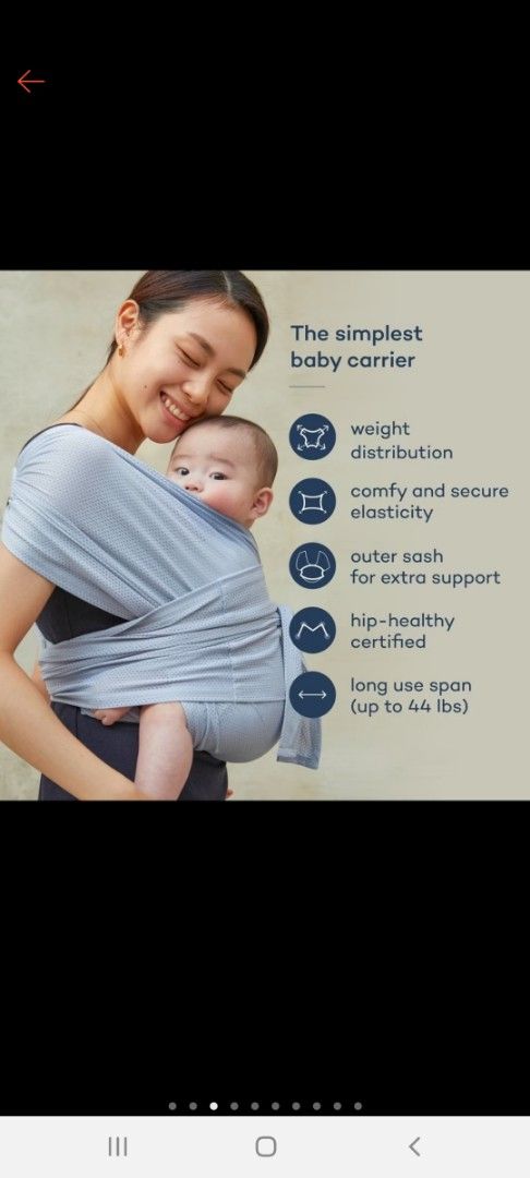 Baby Carrier Wrap (Category: Carriers & Slings) located in Manila. Submitted by mommiedeclutter (Listing ID 1432894295, Image 2). Description: - Comfortable and secure baby carrier wrap. - Distributes weight evenly. - Supports babies up to 44 lbs. - Hip-healthy certified. - Breathable and perfect for the Philippines' heat. - Easy to wear, no prep needed. used only a couple of times like new.