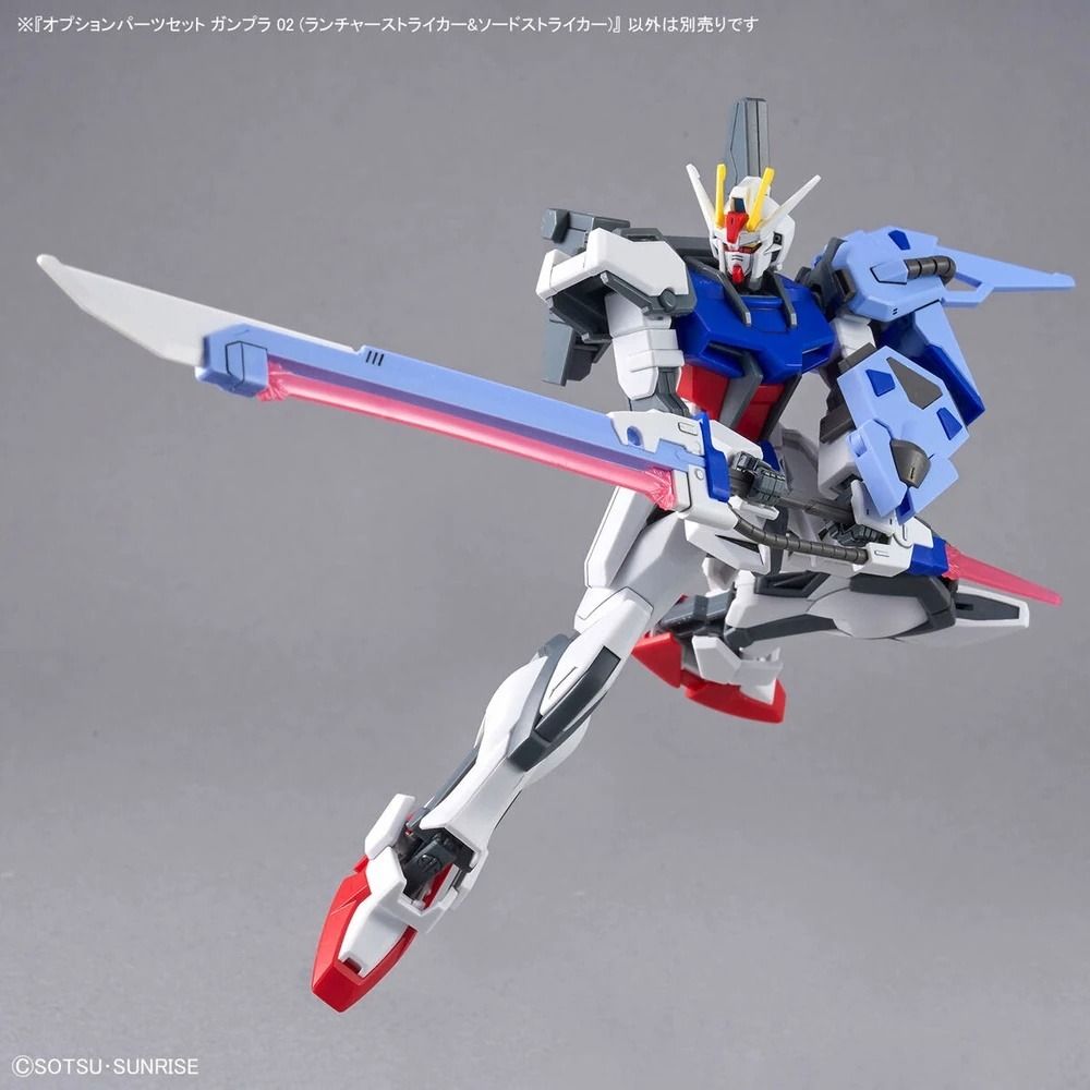 Bandai Gundam 1/144 Option Parts Set Gunpla 02 (Launcher Striker & Sword Striker) (Category: Gundam Model Kits) located in Singapore. Submitted by suntrailerhobby (Listing ID 1432863948, Image 3). Description: The Option Parts Set Gunpla 02 (Launcher Striker & Sword Striker) is a 1/144 scale accessory kit released by Bandai Spirits on 29 June 2024. This set is part of a modern series designed to provide updated, high-detail equipment for the Stri