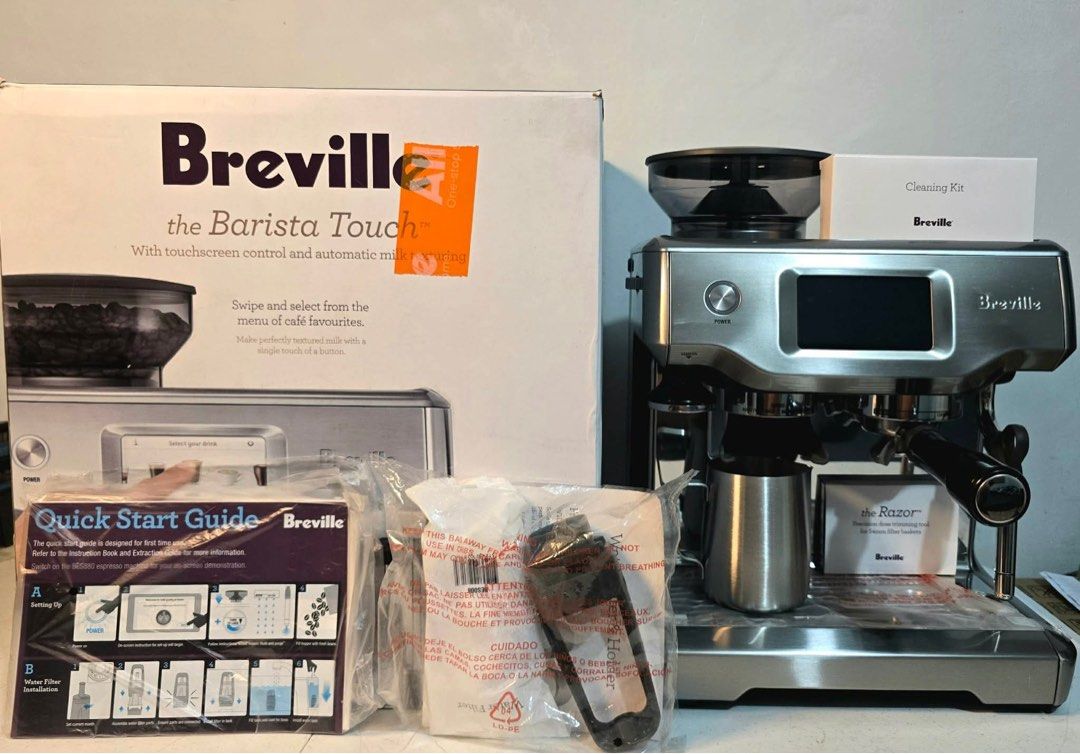 Breville the Barista Touch Espresso Machine (Category: Coffee Machines & Makers) located in Taytay. Submitted by mikz_1303 (Listing ID 1432882850, Image 1). Description: Breville Barista Touch Espresso Machine SRP: 89,999 Brandnew With Warranty Complete accesories Tamper 4 filter cups Milk Jugg Portafilter Water Filter 56k.