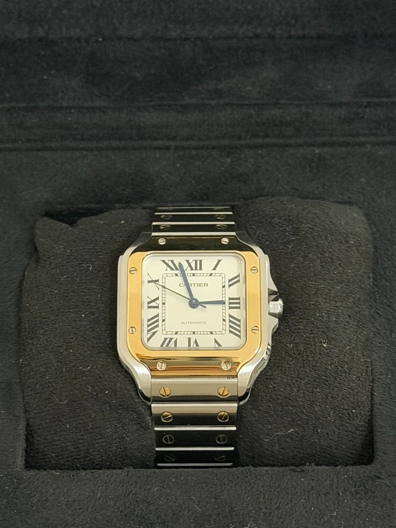 Cartier Santos Medium Automatic Two Tone (Category: Luxury Watches) located in Quezon City. Submitted by rhyswatchmnl (Listing ID 1432799494, Image 1). Description: Cartier Santos Two Tone 35mm Year 2022 Full Set Condition 9.8/10 San Juan City.