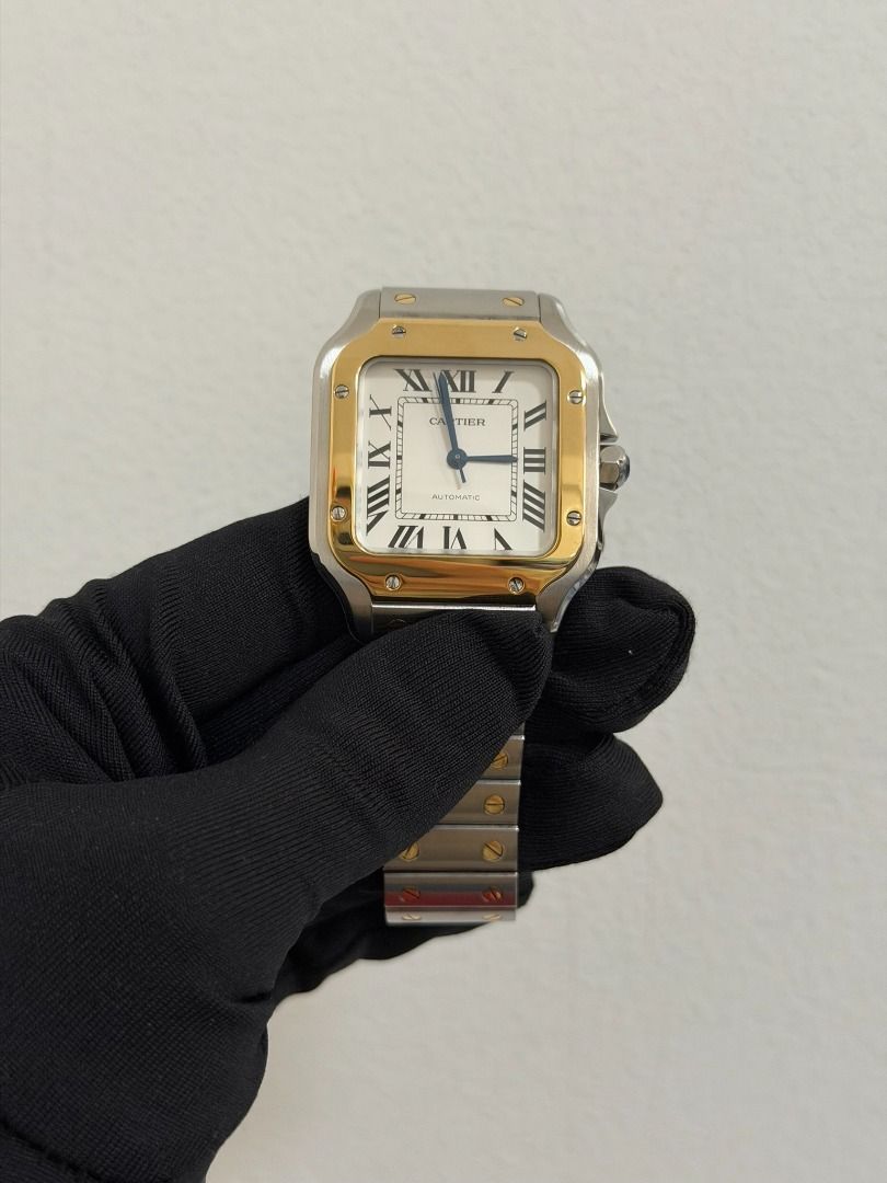 Cartier Santos Medium Automatic Two Tone (Category: Luxury Watches) located in Quezon City. Submitted by rhyswatchmnl (Listing ID 1432799494, Image 2). Description: Cartier Santos Two Tone 35mm Year 2022 Full Set Condition 9.8/10 San Juan City.
