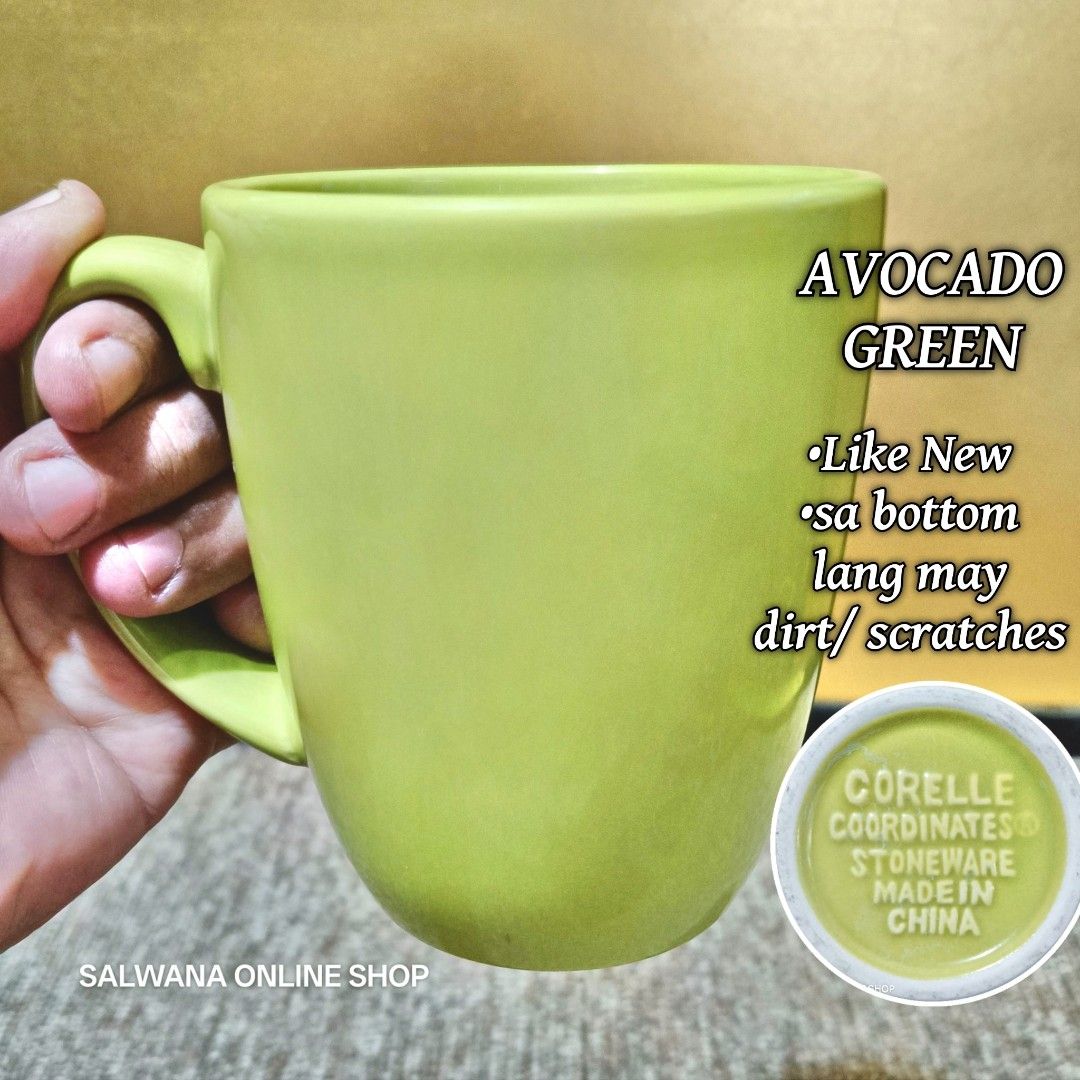 CORELLE COORDINATES STONEWARE MUG 350ML • JAPAN SURPLUS (Category: Coffee & Tea Tableware) located in Mabalacat. Submitted by salwanaonlineshop (Listing ID 1432892019, Image 1). Description: CORELLE COORDINATES STONEWARE MUG 350ml 👉 Avocado Green 👉 Microwavable 👉 Like New 👉Discounted price when you apply discount vouchers on S.ho.pe.e/L.az.ad.a 🛒 Follow us on S.H.O.P.E.E and L.A.Z.A.D.A at SALWANA ONLINE SHOP for more rare, vintage, collecti