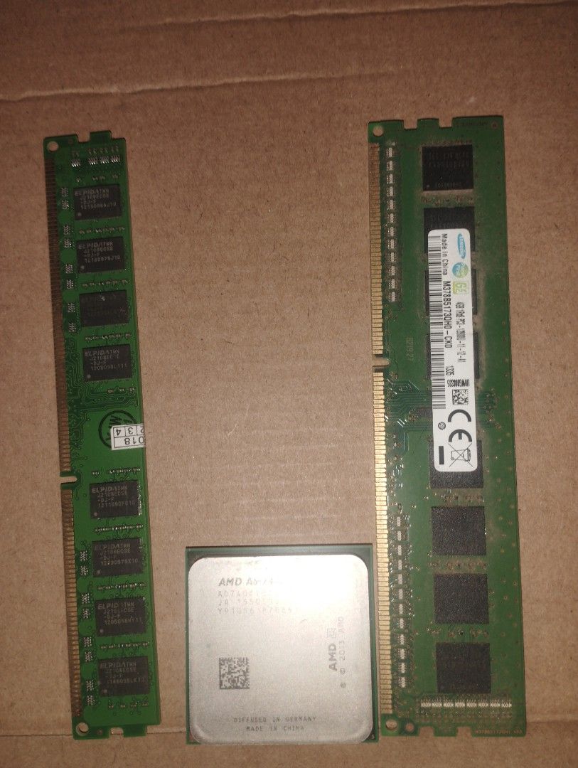 DDR3 4GB RAM and AMD A6-7400 (Category: Desktops) located in Davao. Submitted by akeldamaruu (Listing ID 1432962732, Image 1). Description: SET (SOLD AS IS) - samsung ddr3 4gb - kingston ddr3 4gb -AMD A6-7400 SERIES can do delivery: JNT, LBC (ur fee) payment method:gcash, maya (payment first before shipping) if meet up at davao city area gmall bajada .