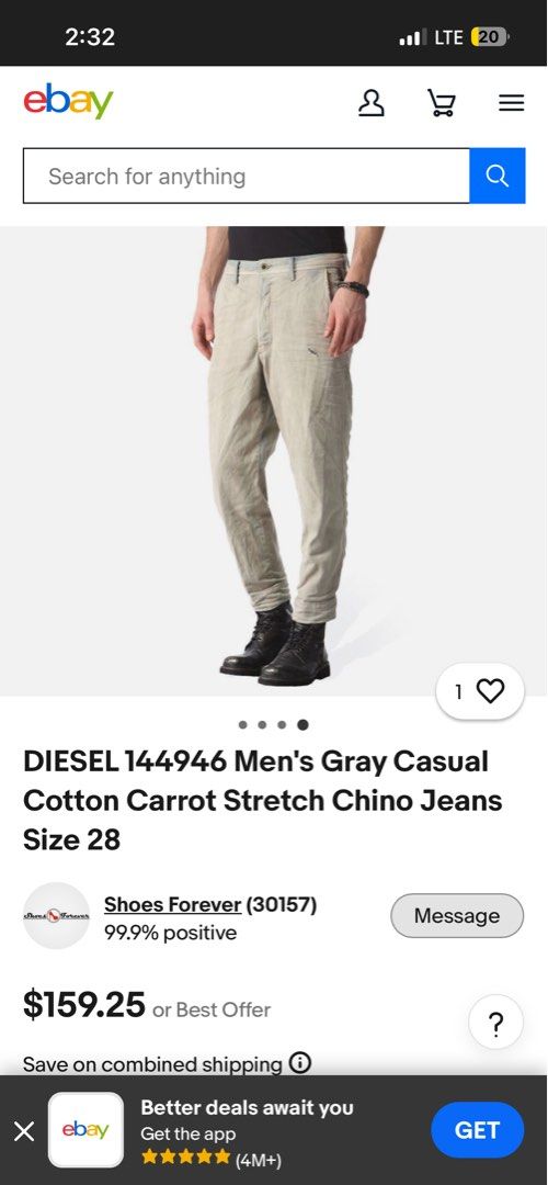 Diesel Carrot Jeans - Size 31 (Category: Jeans) located in Bolinao. Submitted by _gnqt (Listing ID 1412950734, Image 2). Description: - Diesel Carrot jeans - Light beige color - Size 31 - Button fly - Distressed detailing - Side zipper detail - Two front pockets - Two back pockets - Made in Italy Excellent Condition No issue 1.580+sf only.