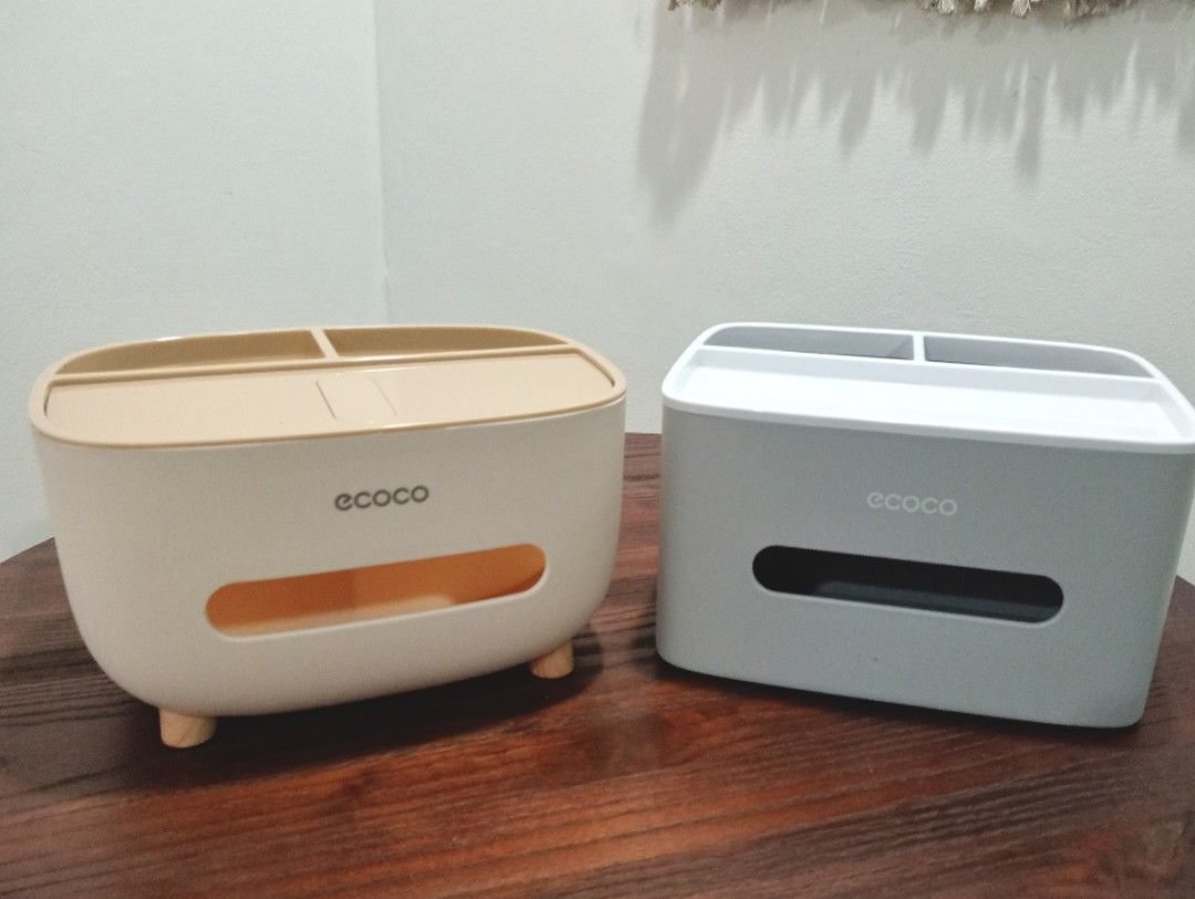 Organizer (Category: Storage Boxes & Baskets) located in Quezon City. Submitted by taba0912 (Listing ID 1432858243, Image 1). Description: Ecoco tissue box with storage. Sleek design, available in gold and gray. Modern look, perfect for any room..