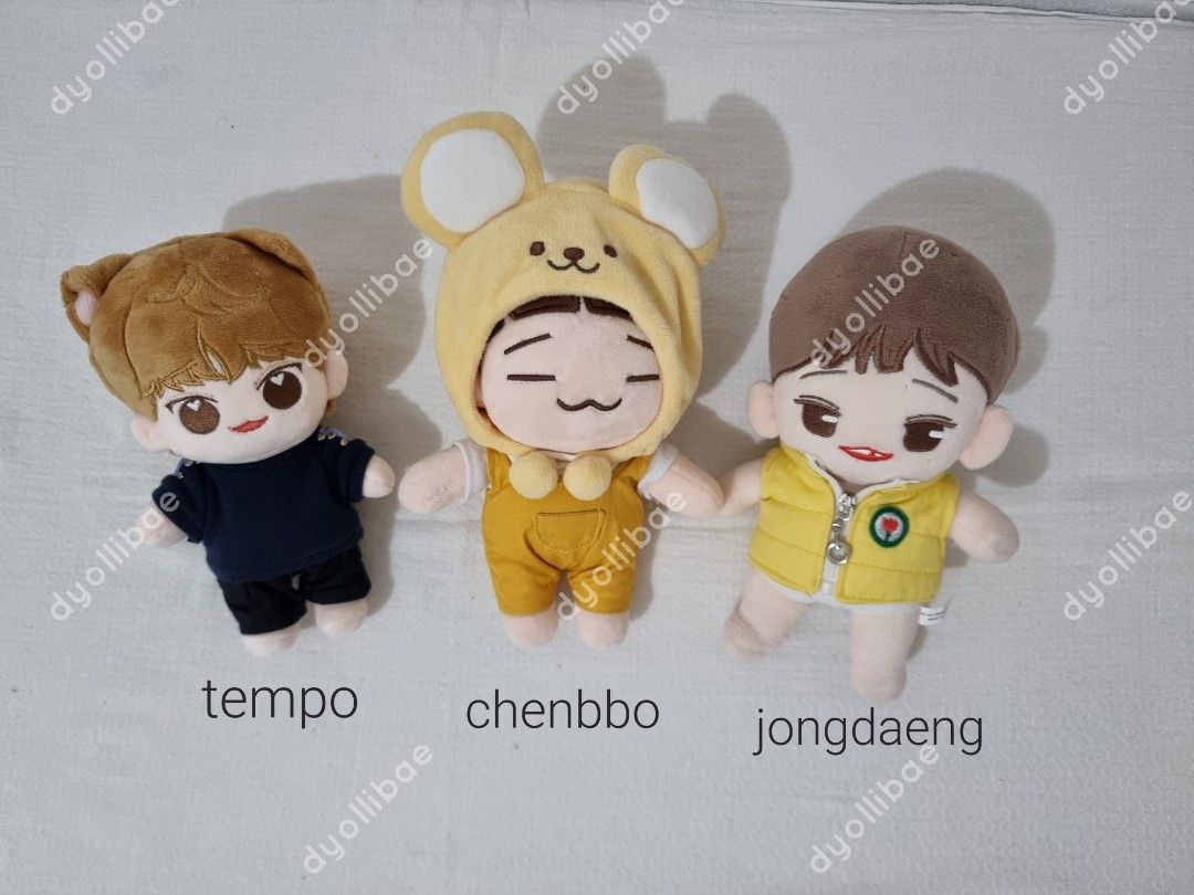 EXO Chen 20cm dolls - Tempo, Chenbbo, Jongdaeng (Category: K-Wave Merchandise) located in Paranaque City. Submitted by mdeclutters. (Listing ID 1432873301, Image 1). Description: Tempo - PHP 1,500 Chenbbo - PHP 890 Jongdaeng - PHP 750.