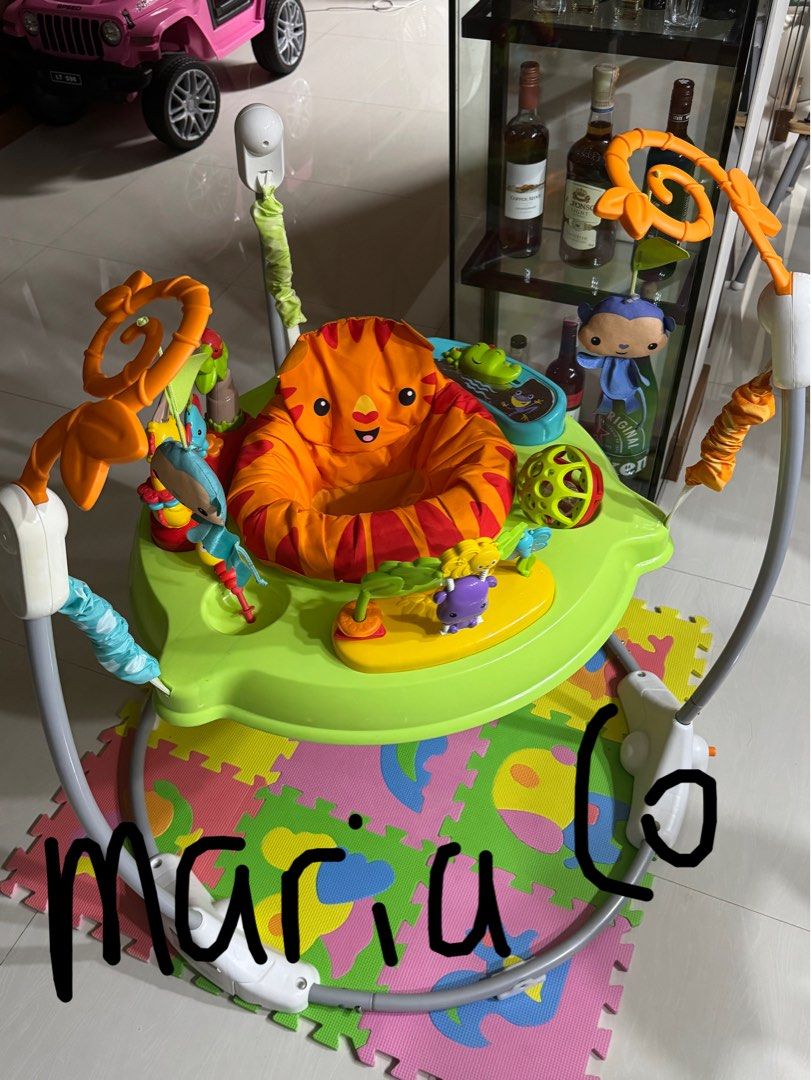 FisherPrice Jumperoo: Roarin' Rainforest (Category: Other Kids Furniture) located in Silang. Submitted by pydjong (Listing ID 1432797741, Image 1). Description: With lights, sounds, music and 360 degrees of fun jungle friends to discover, your baby can spin, dance and jump for joy. ➡️Preloved. Original. ➡️From Japan 🇯🇵 ➡️With box. Free puzzle mat. Issue: yung butterfly po natanggal lang yung wings, kinagat kasi ng baby ko. 😅 Prefers lalamove p