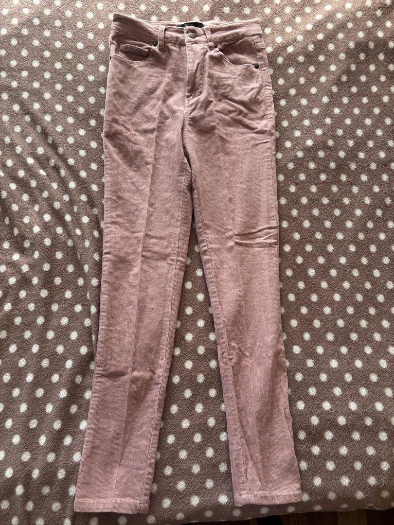 Forever 21 Corduroy Pants XS (Category: Other Bottoms) located in Cebu City. Submitted by conductdisorder (Listing ID 1432870352, Image 2). Description: These Forever 21 corduroy pants are a lovely dusty rose color. They are size XS. The waist measures approximately 28 inches, and the inseam is about 32 inches. The pants have a button and zipper closure, and feature pockets in the front and back..