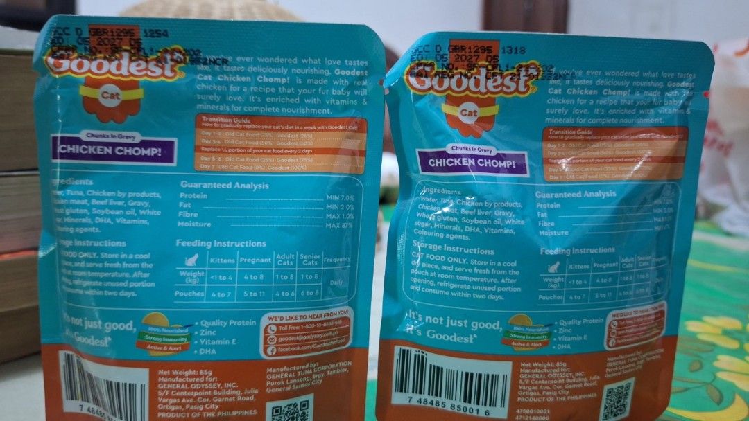 Goodest Wet Cat Food 85g (Category: Pet Food) located in Vigan. Submitted by altrue (Listing ID 1432911296, Image 2). Description: 2pcs Goodest wet cat food 85g Chicken Chomp Flavor Expiry Date: May 2027.