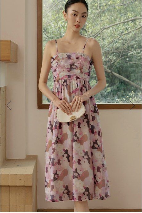 Kye Ruched Tencel Midi Dress in Berry (Category: Dresses) located in Singapore. Submitted by mystic.gracelxy (Listing ID 1432793751, Image 2). Description: - Fashmob midi dress - Colour: Berry - Features: Ruched bodice, spaghetti straps - Condition: Worn once only!.