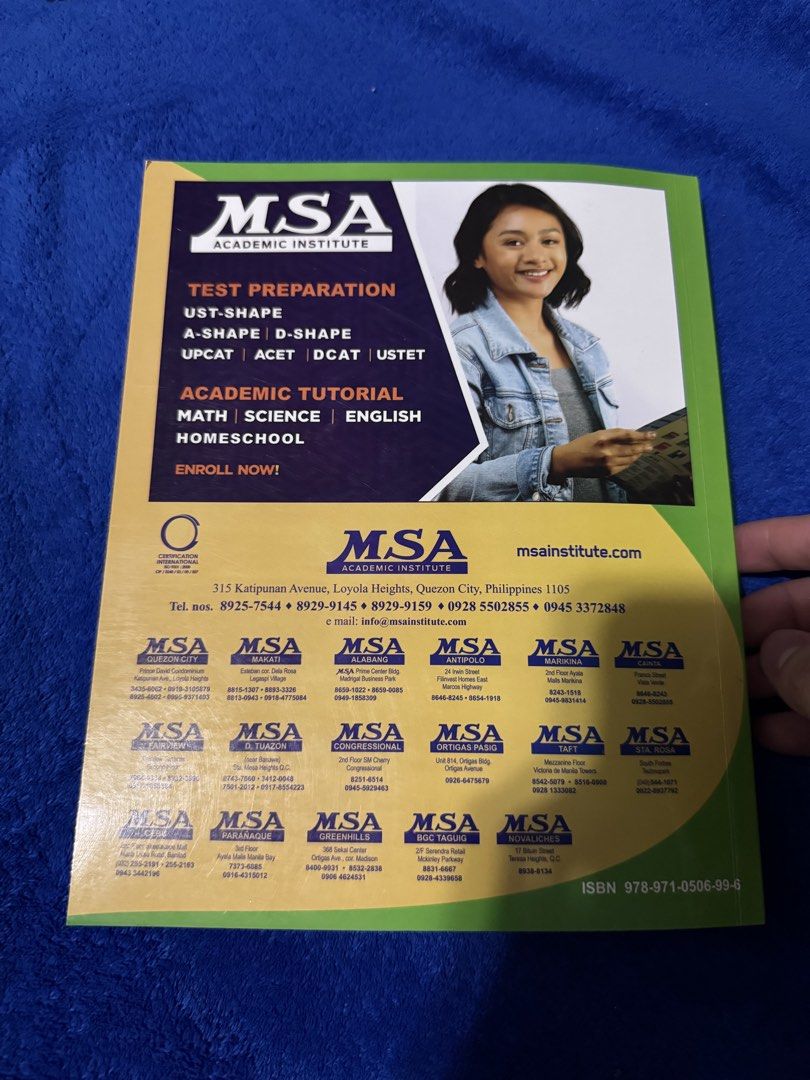 MSA College Admission Test Reviewer (Category: Textbooks) located in Manila. Submitted by pattjdc (Listing ID 1432915288, Image 3). Description: Hello! I'm selling my MSA College Admission reviewer for only P350. The reviewer is barely used, hindi naman nagamit during review and natago lang. Very good condition and walang sulat. RFS: Decluttering Feel free to message me for any questions. Thank you!.