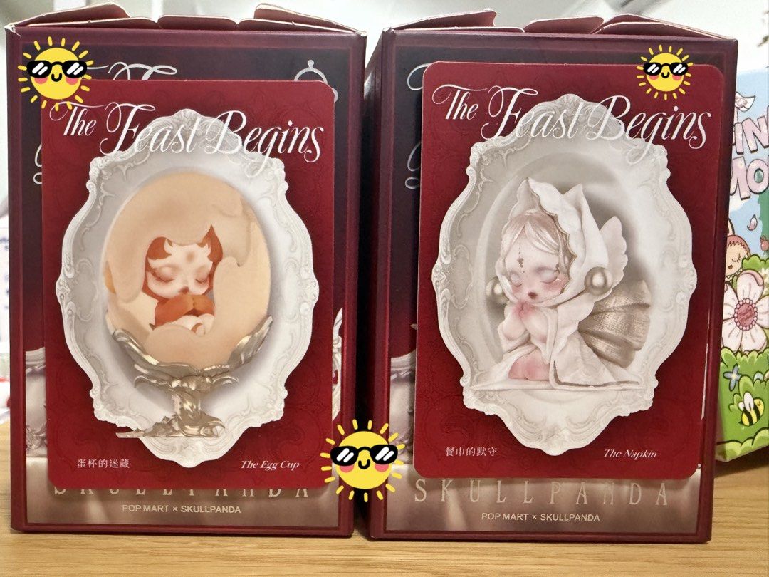 Popmart Skullpanda “The Feast Begins” (Category: Designer & Blind Box Toys) located in Quezon City. Submitted by cc.cloudy (Listing ID 1432909335, Image 1). Description: Selling as set only - The Napkin - The Egg Cup Unsealed foil but never used. Mint condition..