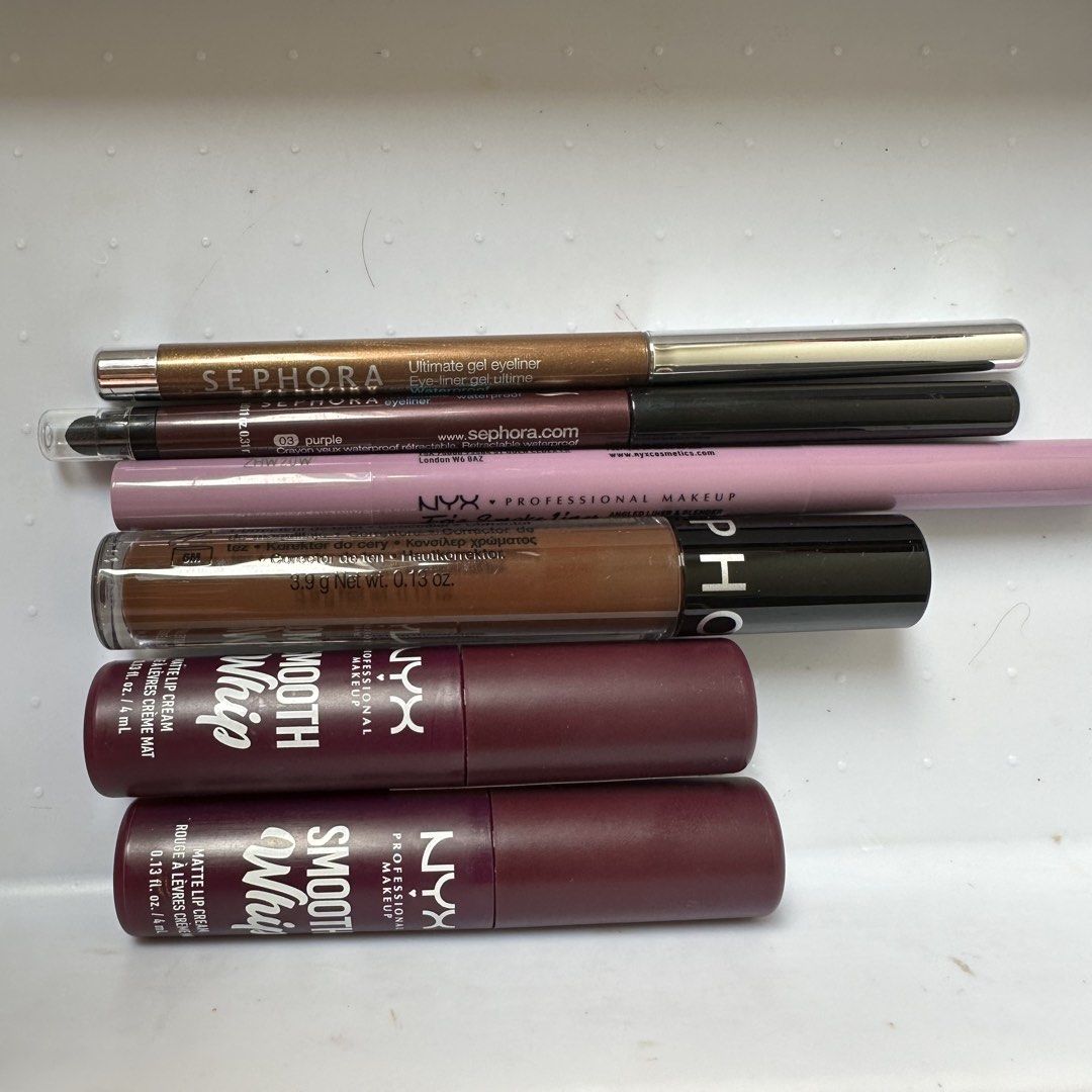 Sephora & NYX Makeup Set (Category: Makeup) located in Quezon City. Submitted by aebb__ (Listing ID 1432844872, Image 2). Description: - Sephora Bright Future Gel Serum Concealer - Two NYX Smooth Whip Matte Lip Creams - Sephora Ultimate Gel Eyeliner - Sephora Epic Smoke Liner - swatched only -sold as set.