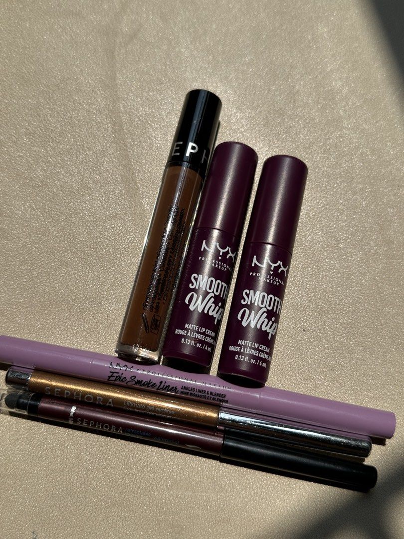 Sephora & NYX Makeup Set (Category: Makeup) located in Quezon City. Submitted by aebb__ (Listing ID 1432844872, Image 3). Description: - Sephora Bright Future Gel Serum Concealer - Two NYX Smooth Whip Matte Lip Creams - Sephora Ultimate Gel Eyeliner - Sephora Epic Smoke Liner - swatched only -sold as set.