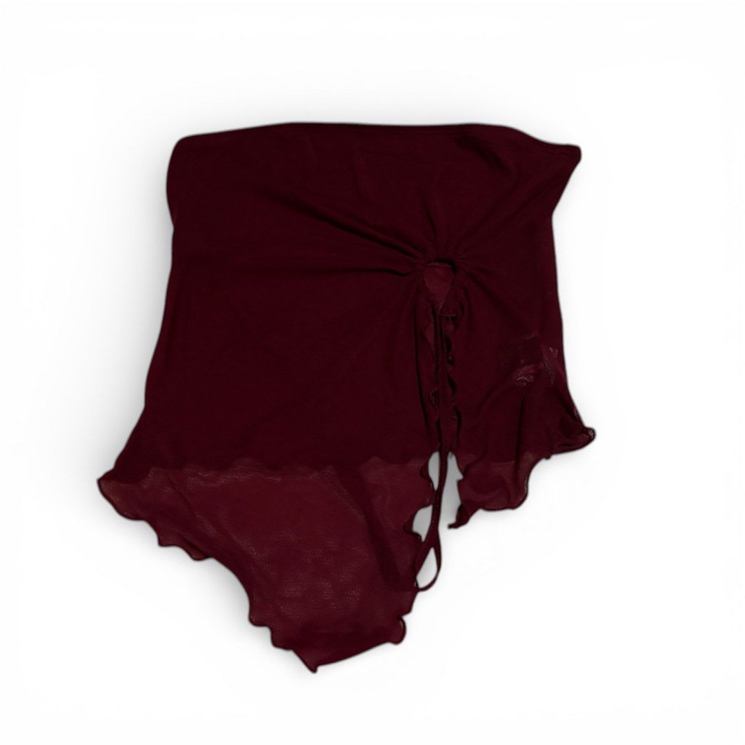 SHEIN Drawstring Asymmetrical Hem Tube Top Maroon (Category: Sleeveless) located in San Fernando. Submitted by myuhui (Listing ID 1432910768, Image 2). Description: never worn, still in perfect condition letting go because it’s not my style anymore! Brand: SHEIN Color: Wine Red Size: XS - Small Style: Drawstring side, asymmetrical hem, tube top Condition: Brand new, never worn 🏷️ shein icon tube top maroon tube top wine red asymmetrical top goin