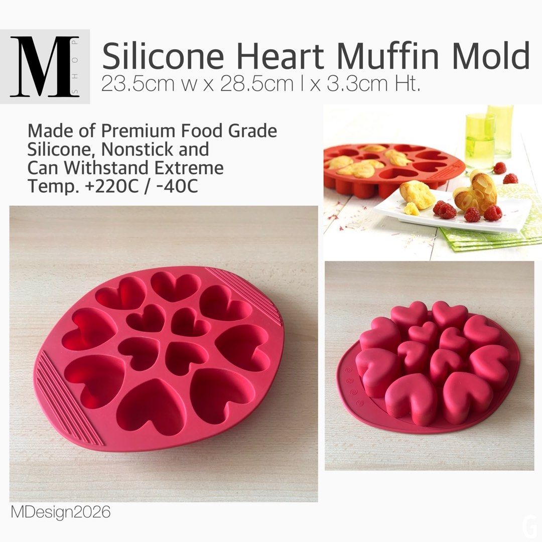 Silicone Heart-Shaped Muffin Mold (Category: Bakeware) located in Manila. Submitted by mshopmla (Listing ID 1432908936, Image 3). Description: Silicone Heart Shaped Muffin Mold Size 23.5cm W x 28.5cm L x 3.3cm H Product Code: SHSMM-1 Price: Php 325.00 each #heartmuffinmold #cakemold #MShop #MShopmla #theMFMshop.