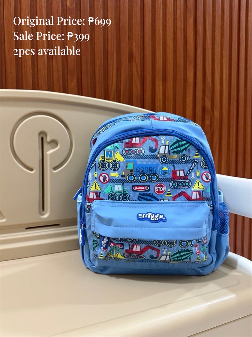 Smiggle backpack tiny size for boy (Category: Babies & Kids Fashion) located in Guagua. Submitted by jaaaaaaam_221023 (Listing ID 1432957270, Image 1). Description: Brand new Smiggle backpack With smiggle plastic bag On sale ✅.